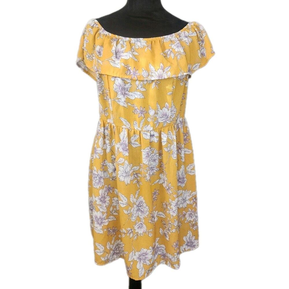 Xhilaration Women's Sz XL Midi Dress Yellow Floral Cottagecore Coquette Garden